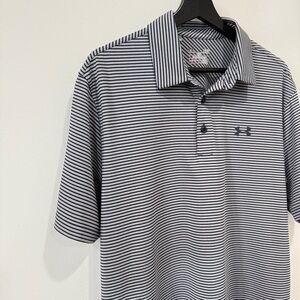 Under Armour Men's Heatgear Loose Grey and Black Striped Polo Shirt Size L